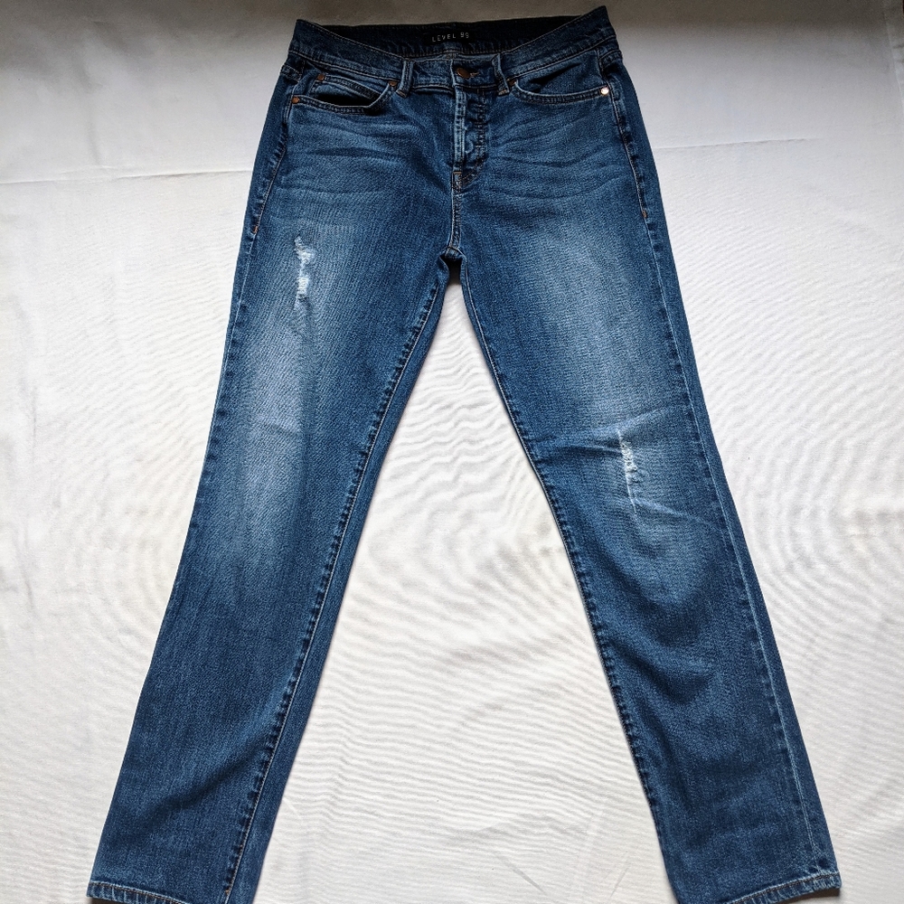 Level 99 Morgan Slouchy Straight Medium Blue Button Fly Denim